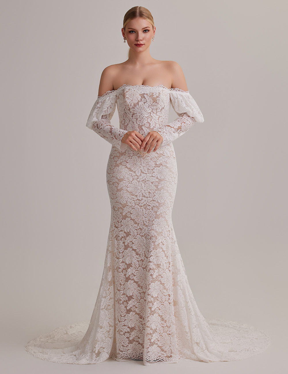 One-Shoulder Puff Sleeve Wedding Dress One-Shoulder Puff Sleeve Wedding Dress