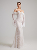 Off-the-Shoulder Lace Mermaid Wedding Dress with Bell Sleeves & Deep V-Neck