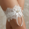 Eyelash Lace Wedding Garter with Pearl Cluster & Satin Bow