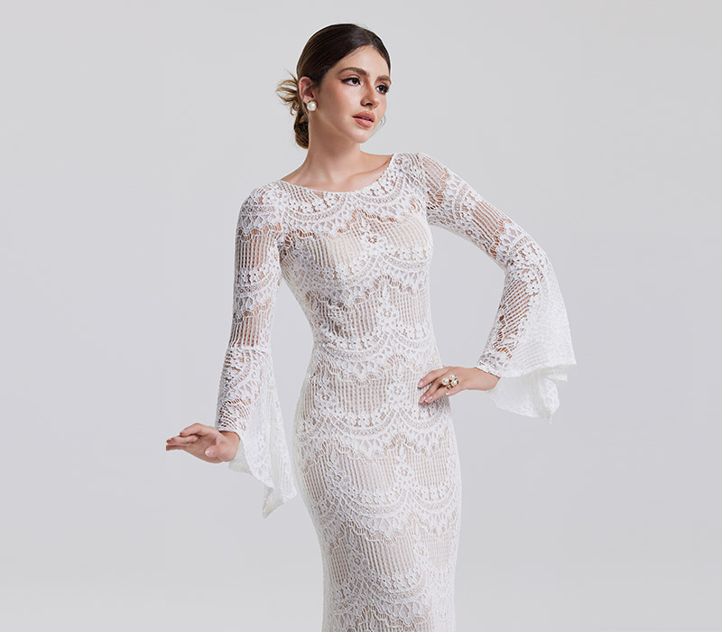High Neck Lace Long Sleeve Wedding Dress