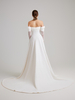 Off-the-Shoulder Satin A-Line Wedding Dress with Lace Sleeves & Thigh-High Slit