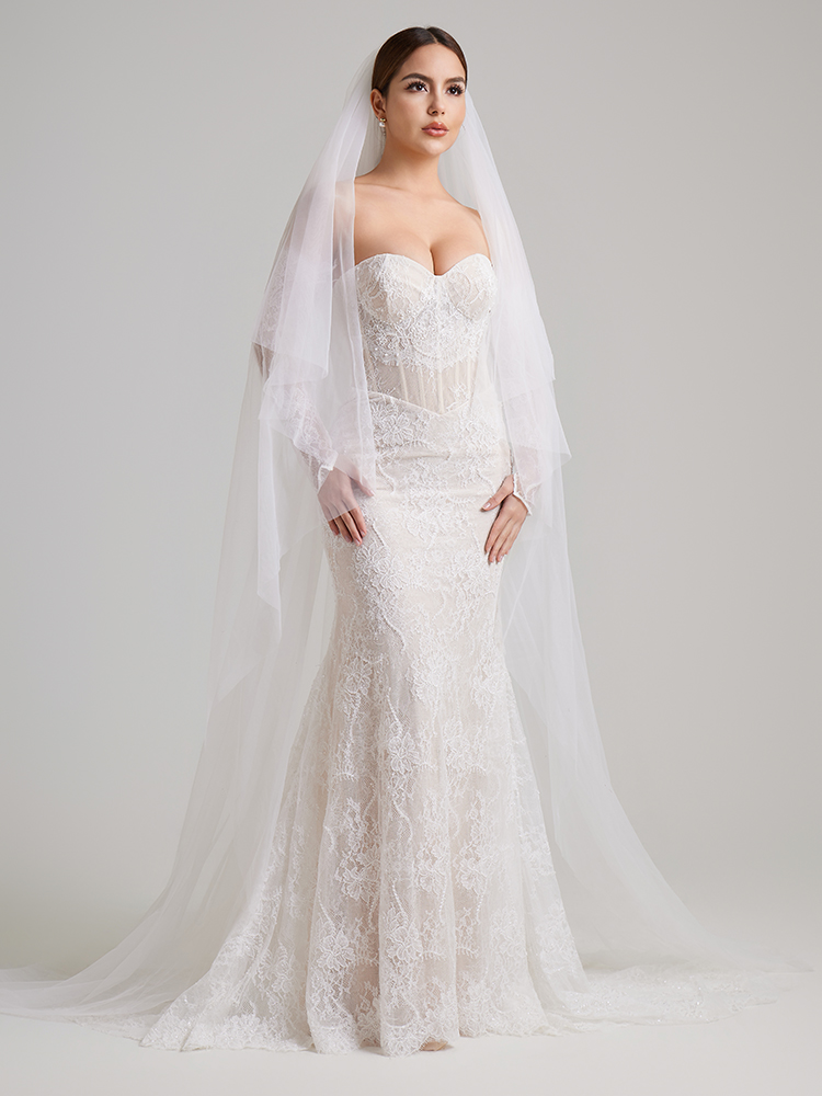Plain double-layer long veil