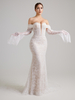 Off-the-Shoulder Lace Mermaid Wedding Dress with Bell Sleeves & Deep V-Neck