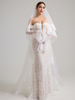Off-the-Shoulder Lace Mermaid Wedding Dress with Bell Sleeves & Deep V-Neck