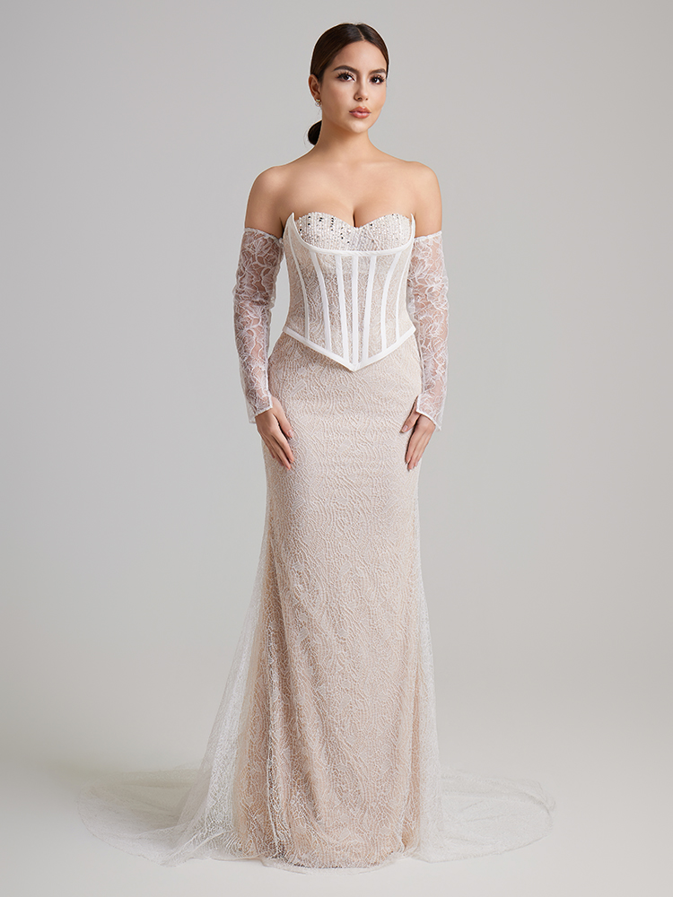 Fake two-piece lace mermaid wedding dress