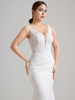 Deep V Neck Lace Bodice Satin Mermaid Wedding Dress