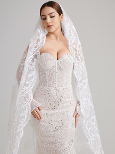  Off-the-Shoulder Beaded Mermaid Wedding Gown