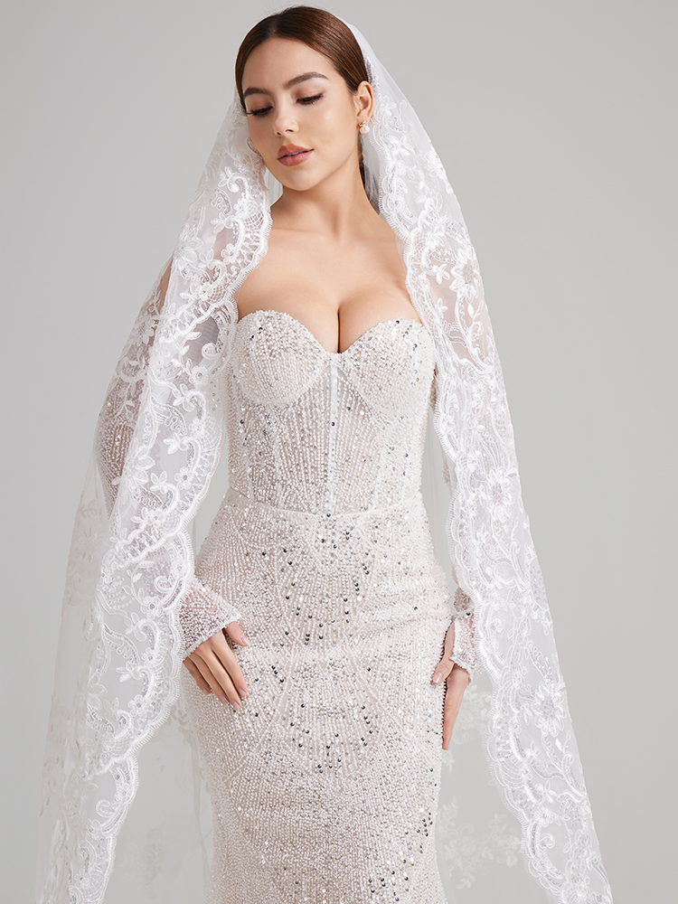  Off-the-Shoulder Beaded Mermaid Wedding Gown