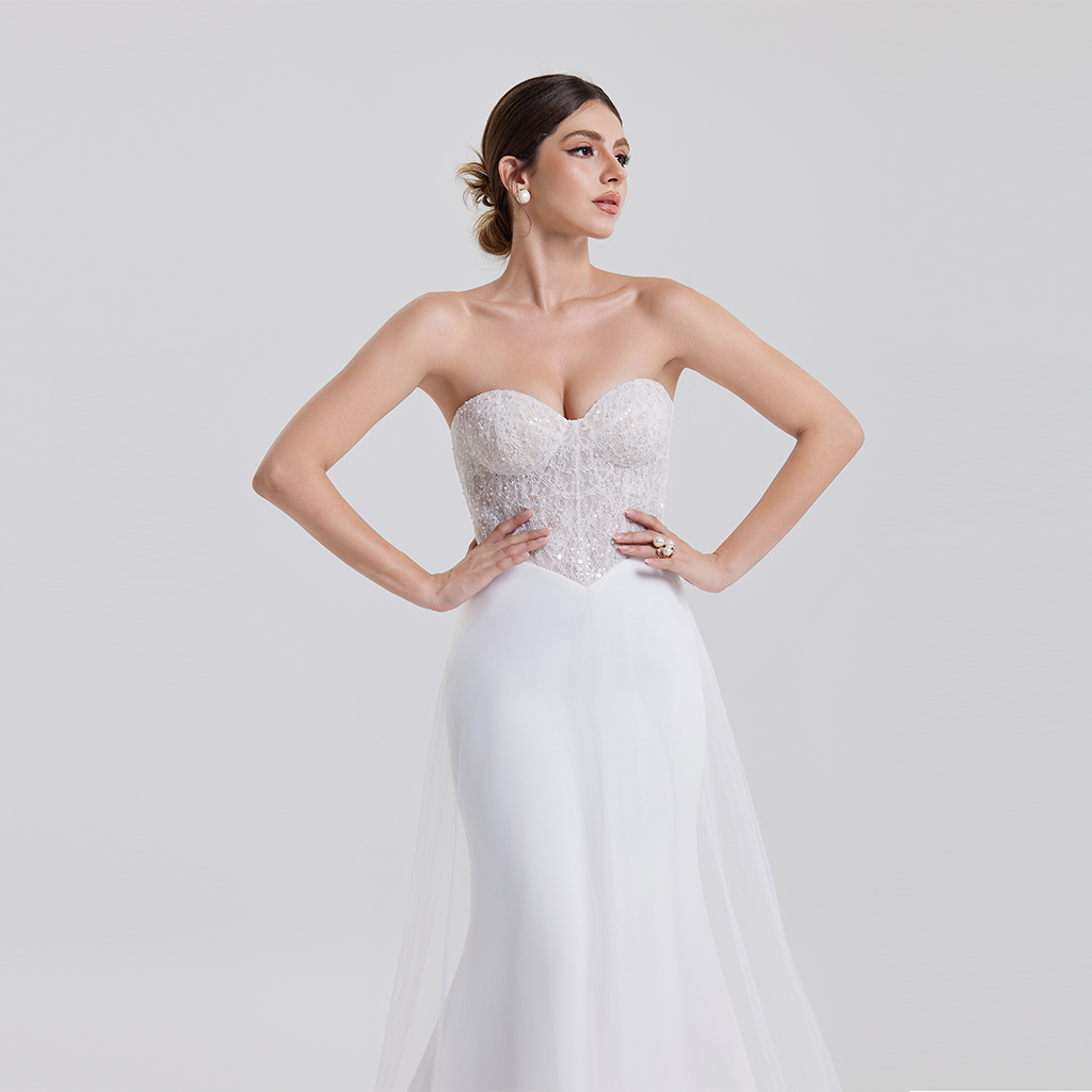 White Lace Sequin Light Luxury Wedding Dress