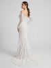 Off-the-Shoulder Long Sleeve Lace Mermaid Wedding Dress with Pleated Tulle Corset Bodice