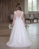 Scalloped Cap Sleeve V-Back Lace Tulle Flower Gir