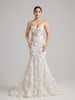 Strapless 3D Floral Lace Mermaid Wedding Dress with Detachable Overskirt & Sheer Corset