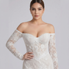 Off-the-Shoulder Long Sleeve Lace Mermaid Wedding Dress with Pleated Tulle Corset Bodice