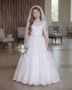 Scalloped Cap Sleeve V-Back Lace Tulle Flower Gir