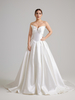 Strapless Bow Bodice Satin Ball Gown Wedding Dress with Side Pockets & Sweep Train
