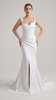 Satin Cowl Neck Mermaid Wedding Dress with Ruched Waist & Front Slit