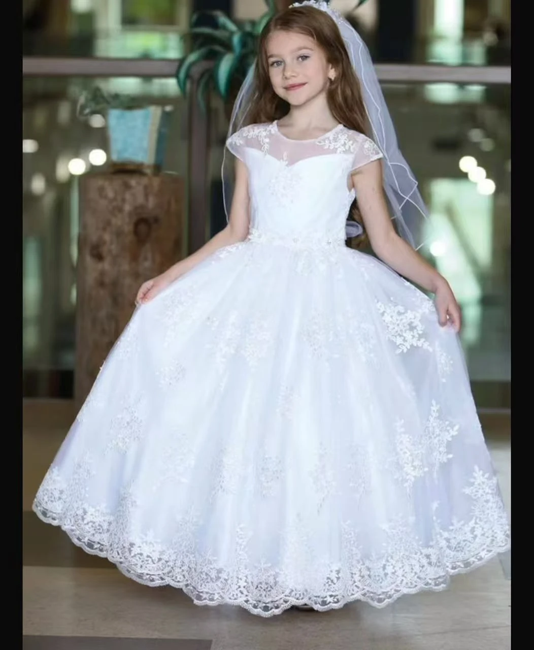 Cap Sleeve Lace Tulle Flower Girl