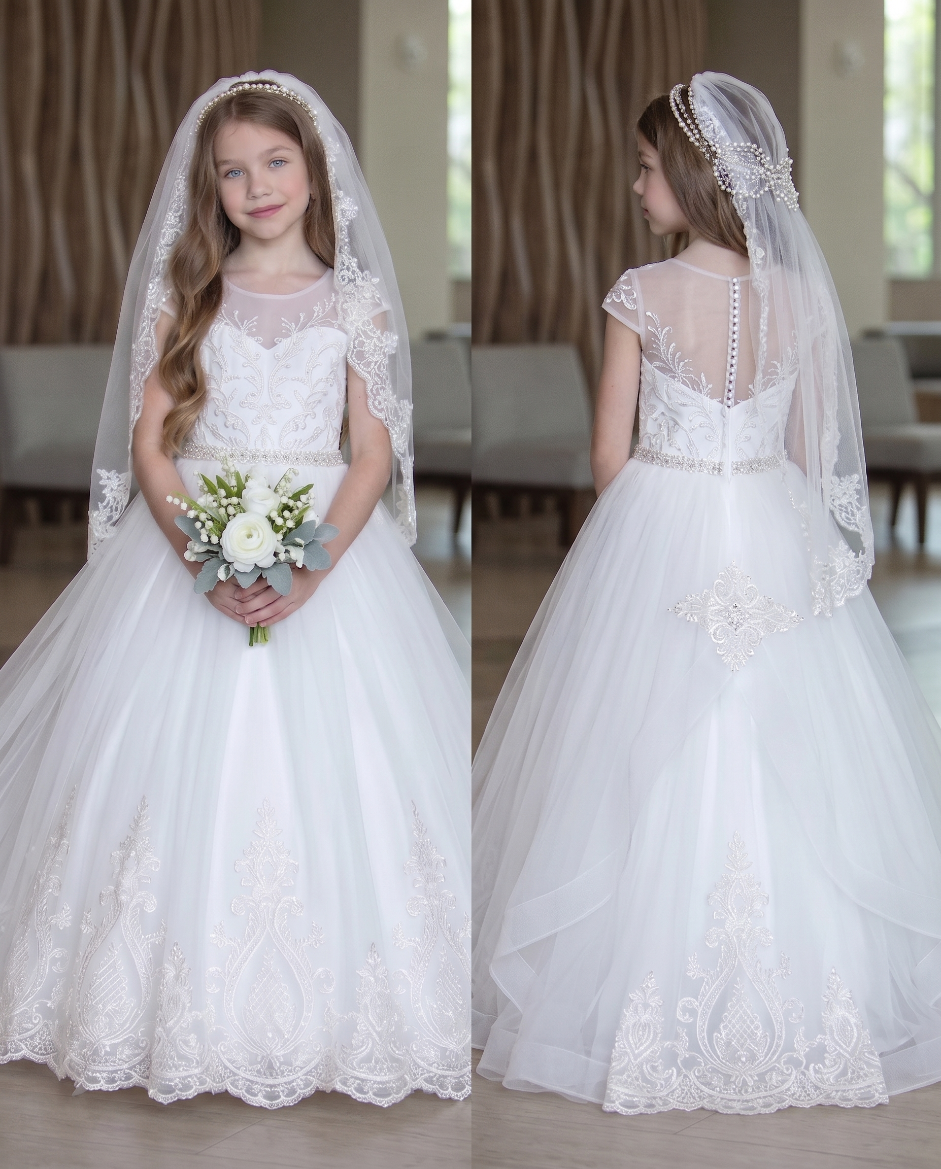 Cap Sleeve Illusion Neck Lace Tulle Ball