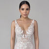 Deep V Sleeveless Floral Lace Mermaid Wedding Dress with Long Train