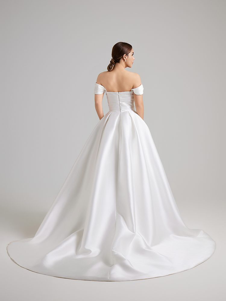 Luxury Plain Satin Bridal Ballgown, Classic Off Shoulder Wedding Gown