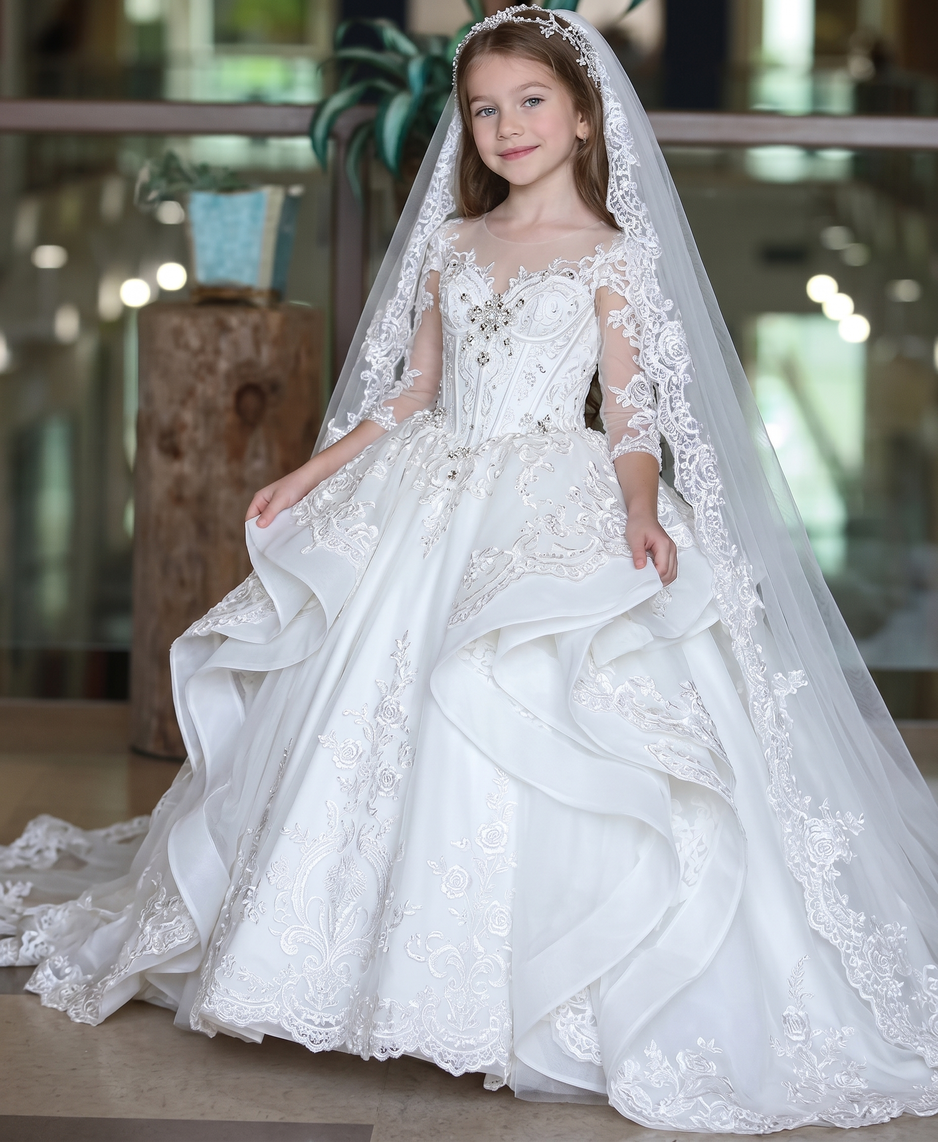 3/4 Sleeve Corset Lace Ball Gown Flower Girl