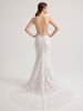 Deep V Sleeveless Floral Lace Mermaid Wedding Dress with Long Train