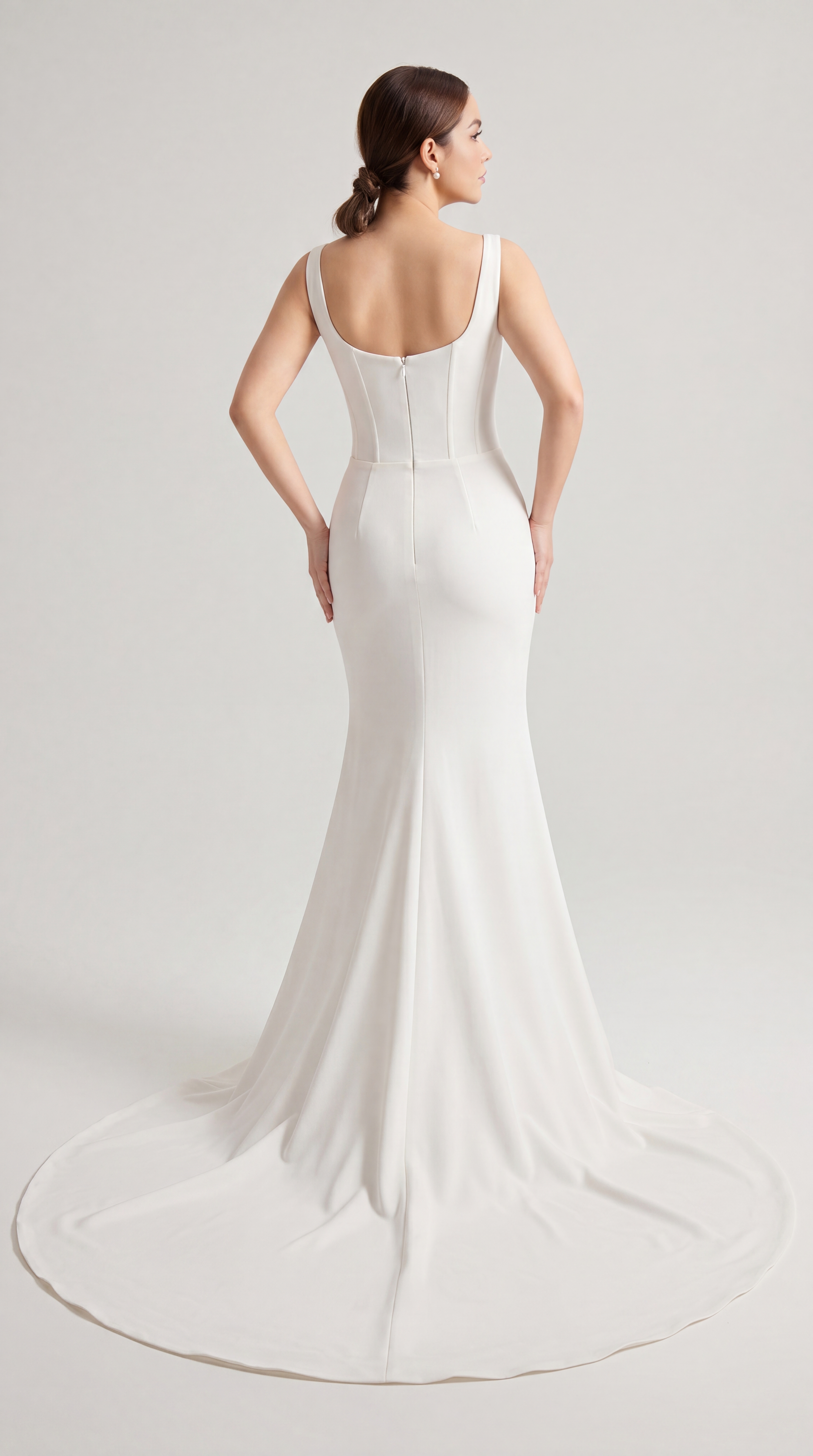 Satin Cowl Neck Mermaid Wedding Dress with Ruched Waist & Front Slit
