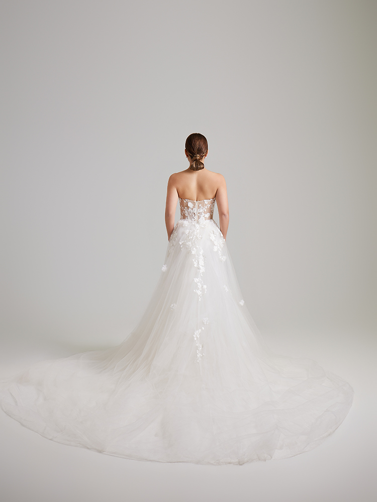 Strapless 3D Floral Lace Mermaid Wedding Dress with Detachable Overskirt & Sheer Corset