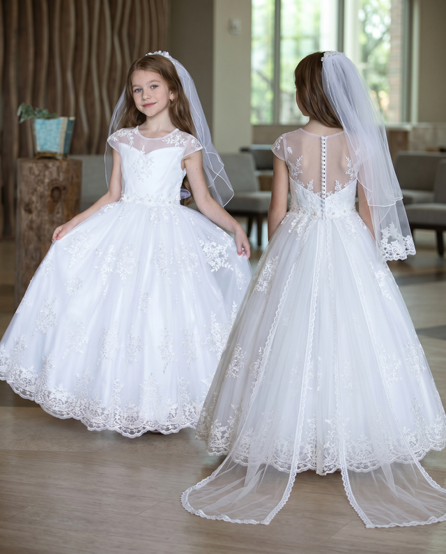 Cap Sleeve Lace Tulle Flower Girl