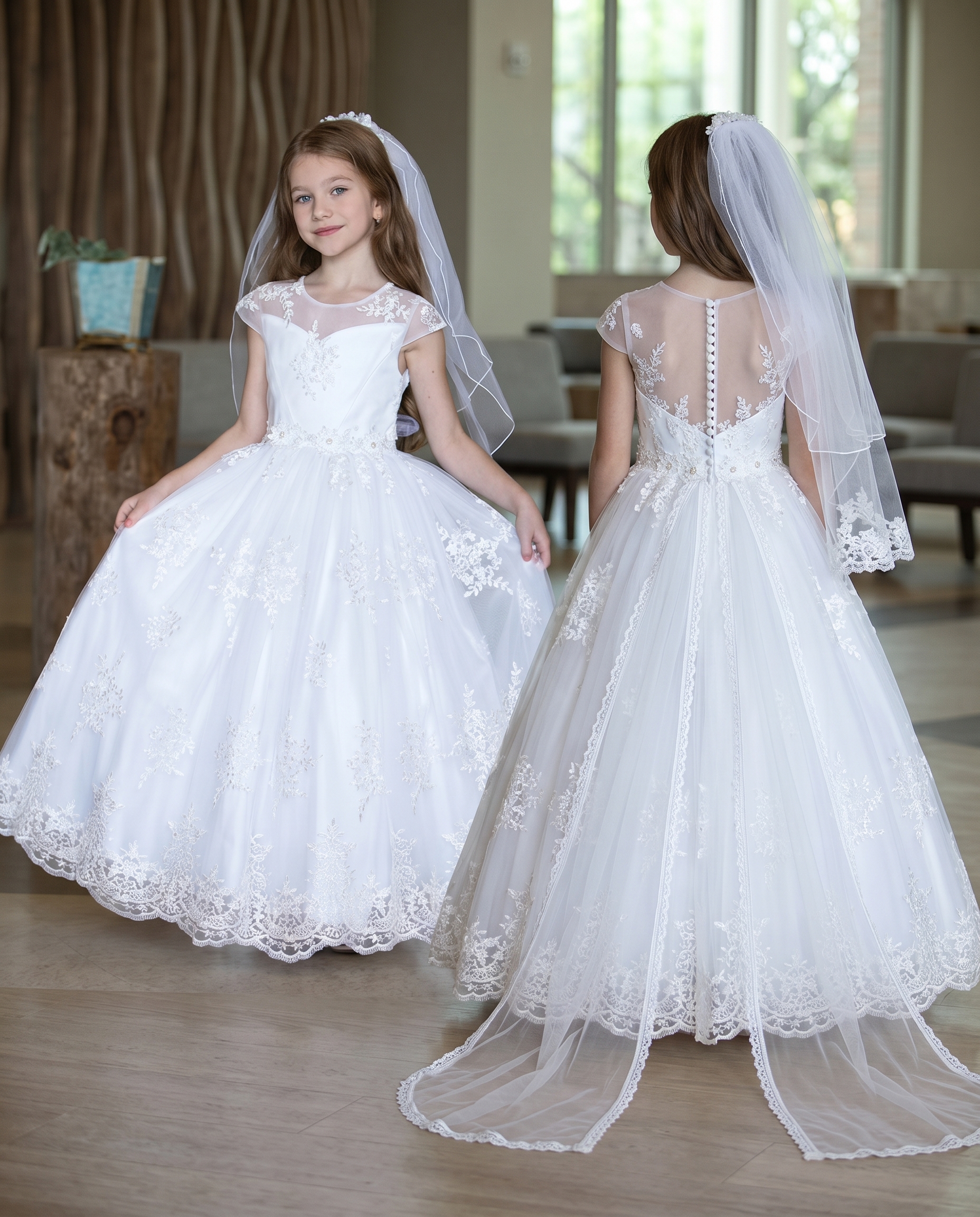 Cap Sleeve Lace Tulle Flower Girl