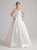 Square Neck Spaghetti Strap Corset Taiwan Satin Ball Gown Wedding Dress with Sweep Train