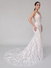 Deep V Sleeveless Floral Lace Mermaid Wedding Dress with Long Train