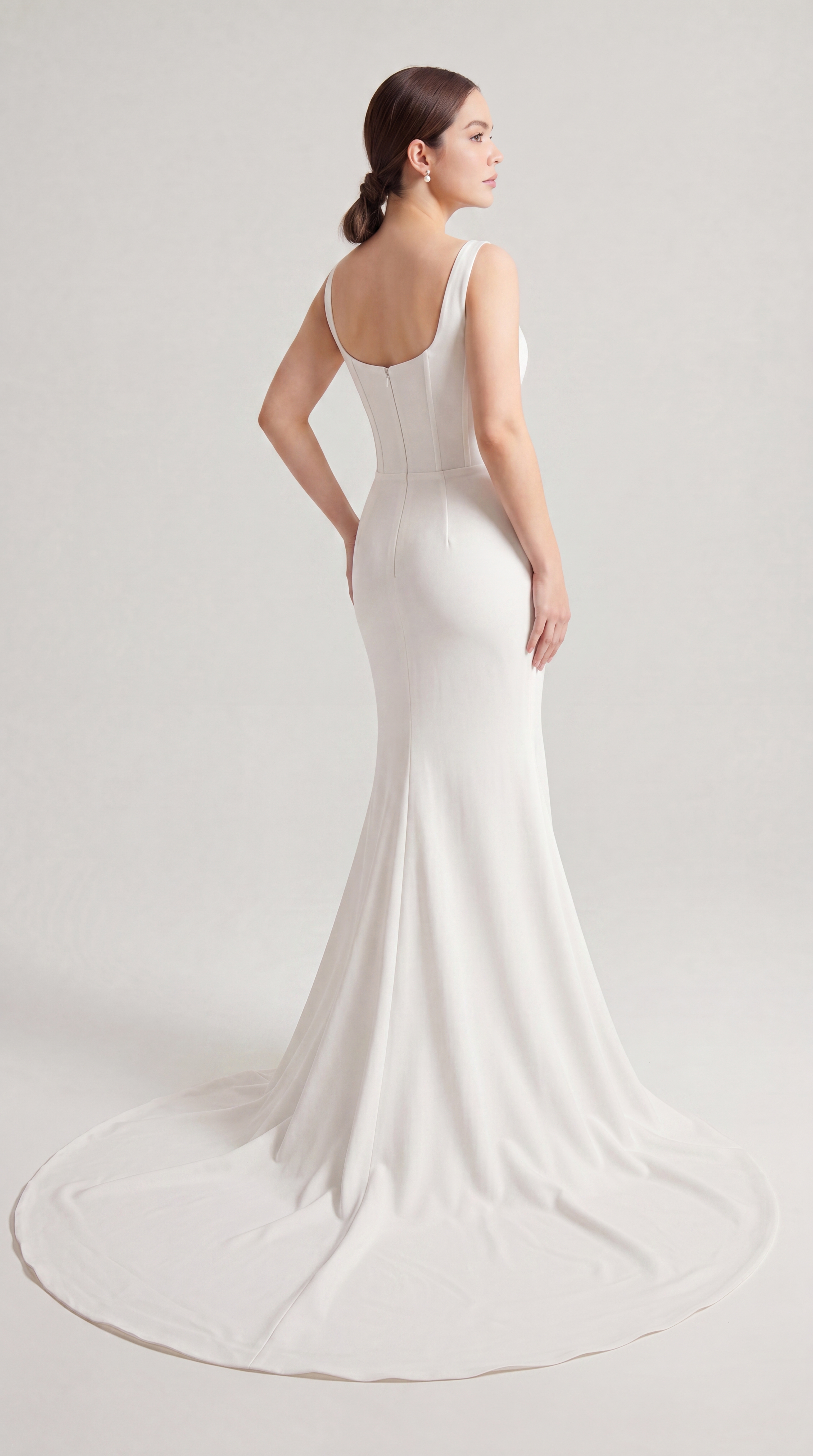 Satin Cowl Neck Mermaid Wedding Dress with Ruched Waist & Front Slit