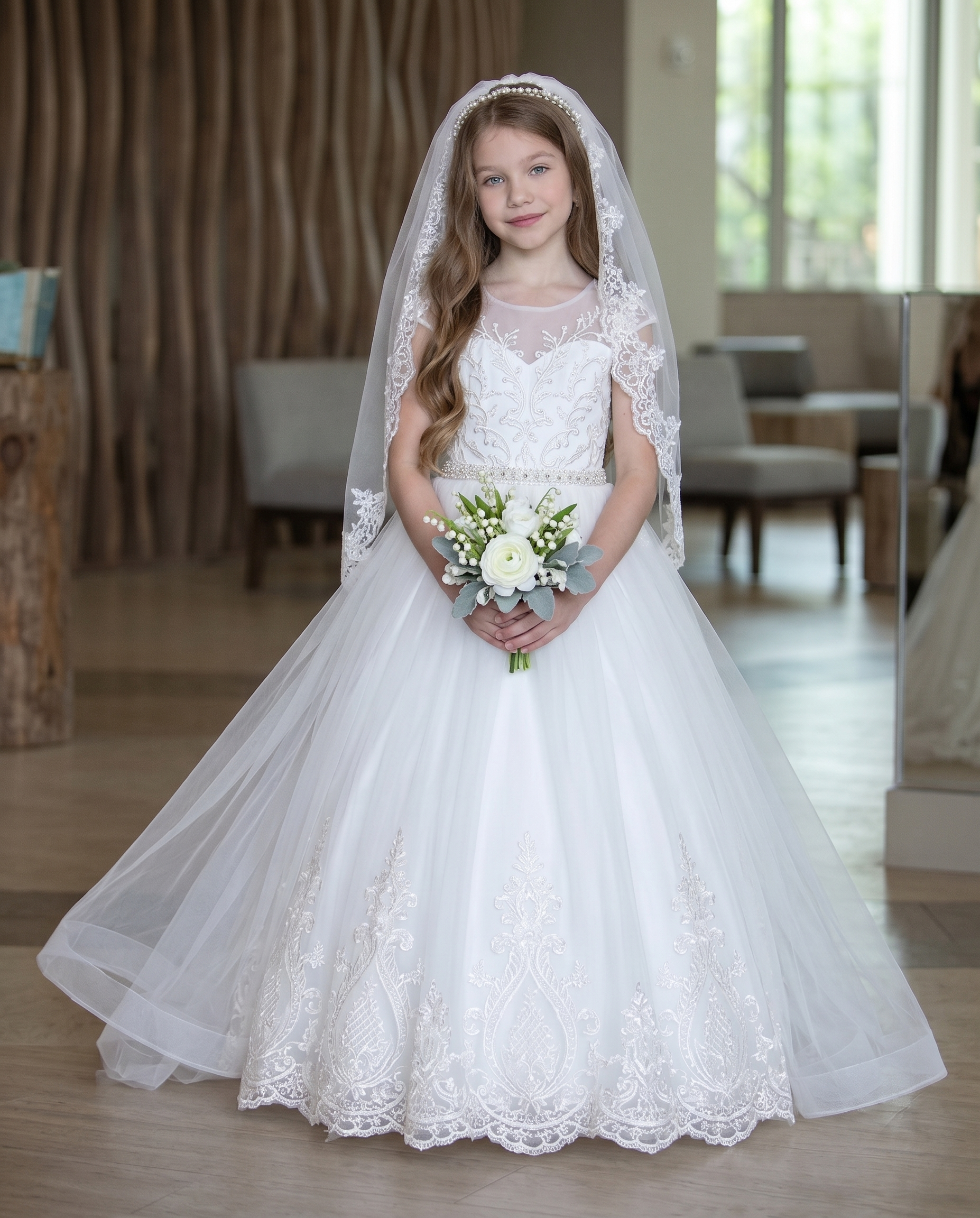 Cap Sleeve Illusion Neck Lace Tulle Ball